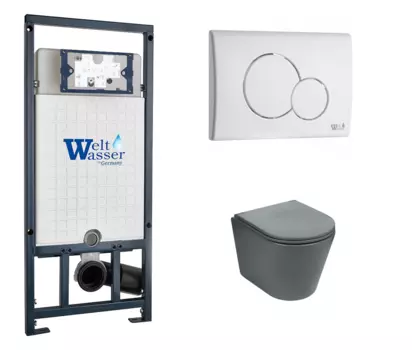 Комплект 3 в 1 инсталляция WeltWasser WW Marberg 507 + Подвесной унитаз WeltWasser Salzbach 043 MT-GR серый с кнопкой белой RD 10000005949 + 10000010236 + 10000003767