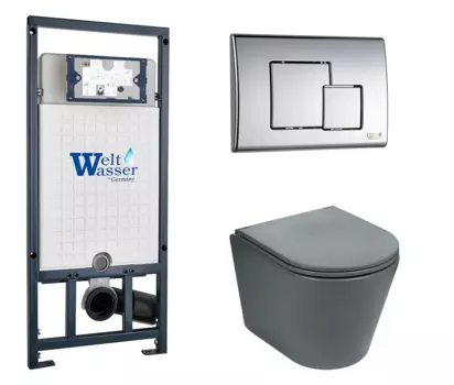 Комплект 3 в 1 инсталляция WeltWasser WW Marberg 507 + Подвесной унитаз WeltWasser Salzbach 043 MT-GR серый с кнопкой хром SE 10000005949 + 10000005953 + 10000003767