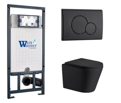 Комплект 3 в 1 инсталляция WeltWasser WW Marberg 507 + Подвесной унитаз WeltWasser Salzbach 043 MT-BL черный с кнопкой черной RD 10000005949 + 10000010238 + 10000008258