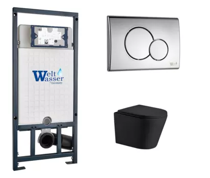 Комплект 3 в 1 инсталляция WeltWasser WW Marberg 507 + Подвесной унитаз WeltWasser Salzbach 043 MT-BL черный с кнопкой хром RD 10000005949 + 10000005952 + 10000008258