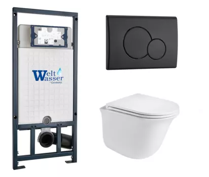 Комплект 3 в 1 инсталляция WeltWasser WW Marberg 507 + Подвесной унитаз WeltWasser Telbach 004 GL-WT с кнопкой черной RD 10000005949 + 10000010238 + 10000003668