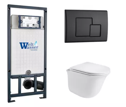Комплект 3 в 1 инсталляция WeltWasser WW Marberg 507 + Подвесной унитаз WeltWasser Telbach 004 GL-WT с кнопкой черной SE 10000005949 + 10000010239 + 10000003668