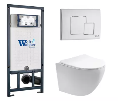 Комплект 3 в 1 инсталляция WeltWasser WW Marberg 507 + Унитаз подвесной Акватек Европа AQ1900-00 с кнопкой белой SE 10000005949 + 10000010237 + AQ1900-00