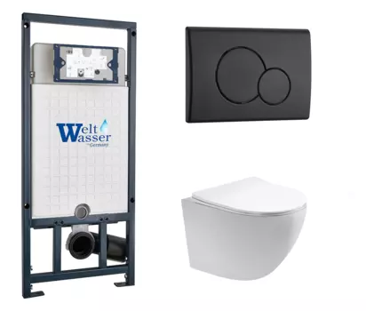 Комплект 3 в 1 инсталляция WeltWasser WW Marberg 507 + Унитаз подвесной Акватек Европа AQ1900-00 с кнопкой черной RD 10000005949 + 10000010238 + AQ1900-00