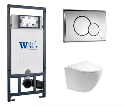 Комплект 3 в 1 инсталляция WeltWasser WW Marberg 507 + Унитаз подвесной Акватек Европа AQ1900-00 с кнопкой хром RD 10000005949 + 10000005952 + AQ1900-00