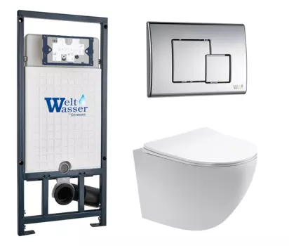 Комплект 3 в 1 инсталляция WeltWasser WW Marberg 507 + Унитаз подвесной Акватек Европа AQ1900-00 с кнопкой хром SE 10000005949 + 10000005953 + AQ1900-00