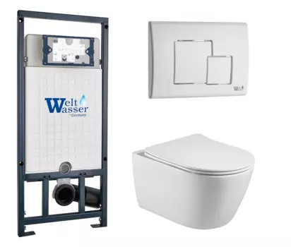 Комплект 3 в 1 инсталляция WeltWasser WW Marberg 507 + Унитаз подвесной Акватек Вега AQ1905-00 с кнопкой белой SE 10000005949 + 10000010237 + AQ1905-00
