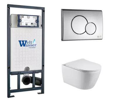 Комплект 3 в 1 инсталляция WeltWasser WW Marberg 507 + Унитаз подвесной Акватек Вега AQ1905-00 с кнопкой хром RD 10000005949 + 10000005952 + AQ1905-00