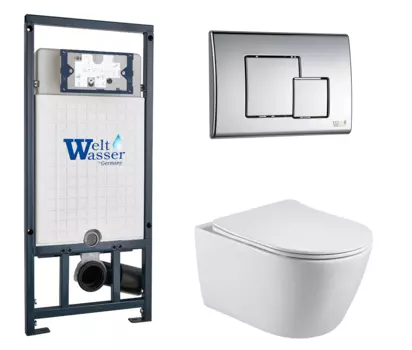 Комплект 3 в 1 инсталляция WeltWasser WW Marberg 507 + Унитаз подвесной Акватек Вега AQ1905-00 с кнопкой хром SE 10000005949 + 10000005953 + AQ1905-00