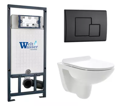 Комплект 3 в 1 инсталляция WeltWasser WW Amberg 507 + Унитаз подвесной AQUAme AQM2008 с кнопкой черной SE 10000005949 + 10000010239 + AQM2008
