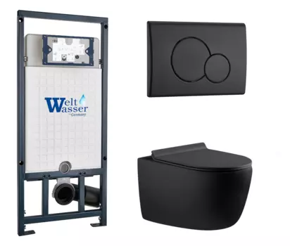 Комплект 3 в 1 инсталляция WeltWasser WW Marberg 507 + Унитаз подвесной Aquanet Cetus 287008 черный с кнопкой черной RD 10000005949 + 10000010238 + 287008