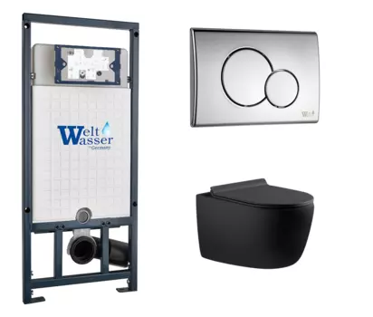 Комплект 3 в 1 инсталляция WeltWasser WW Marberg 507 + Унитаз подвесной Aquanet Cetus 287008 черный с кнопкой хром RD 10000005949 + 10000005952 + 287008