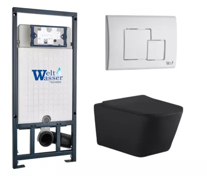 Комплект 3 в 1 инсталляция WeltWasser WW Marberg 507 + Унитаз подвесной Aquanet Tavr-W BW 287011 черный с кнопкой белой SE 10000005949 + 10000010237 + 287011