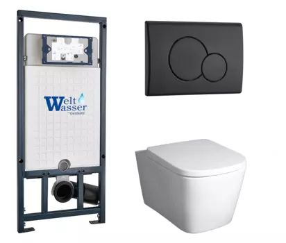 Комплект 3 в 1 инсталляция WeltWasser WW Marberg 507 + Унитаз подвесной BelBagno Albano BB120CHR с кнопкой черной RD 10000005949 + 10000010238 + BB120CHR + BB120SC