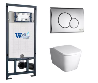 Комплект 3 в 1 инсталляция WeltWasser WW Marberg 507 + Унитаз подвесной BelBagno Albano BB120CHR с кнопкой хром RD 10000005949 + 10000005952 + BB120CHR + BB120SC