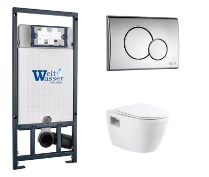 Комплект 3 в 1 инсталляция WeltWasser WW Marberg 507 + Унитаз подвесной BelBagno Loto BB070CHR/SC с кнопкой хром RD 10000005949 + 10000005952 + BB070CHR/SC