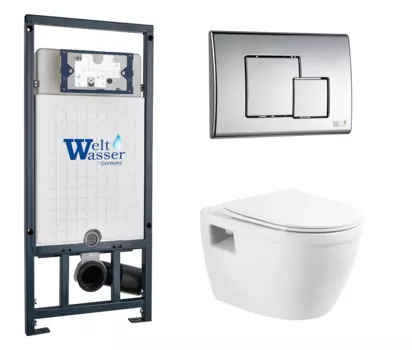 Комплект 3 в 1 инсталляция WeltWasser WW Marberg 507 + Унитаз подвесной BelBagno Loto BB070CHR/SC с кнопкой хром SE 10000005949 + 10000005953 + BB070CHR/SC