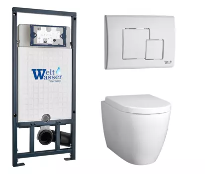 Комплект 3 в 1 инсталляция WeltWasser WW Amberg 507 + Унитаз подвесной BelBagno Marino с кнопкой белой SE 10000005949 + 10000010237 + BB105CHR + BB105SC