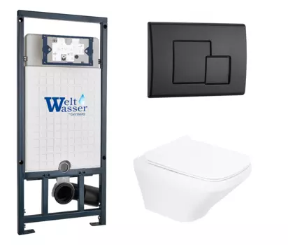Комплект 3 в 1 инсталляция WeltWasser WW Marberg 507 + Унитаз подвесной BelBagno Sela BB3201CHR с кнопкой черной SE 10000005949 + 10000010239 + BB3201CHR + BB3201SC