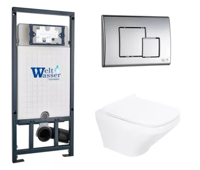Комплект 3 в 1 инсталляция WeltWasser WW Marberg 507 + Унитаз подвесной BelBagno Sela BB3201CHR с кнопкой хром SE 10000005949 + 10000005953 + BB3201CHR + BB3201SC