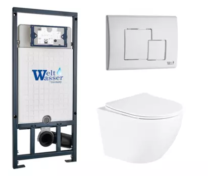 Комплект 3 в 1 инсталляция WeltWasser WW Marberg 507 + Унитаз подвесной BelBagno Uno BB3105CHR/SC с кнопкой белой SE 10000005949 + BB3105CHR/SC + 10000010237