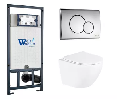 Комплект 3 в 1 инсталляция WeltWasser WW Marberg 507 + Унитаз подвесной BelBagno Uno BB3105CHR/SC с кнопкой хром RD 10000005949 + BB3105CHR/SC + 10000005952