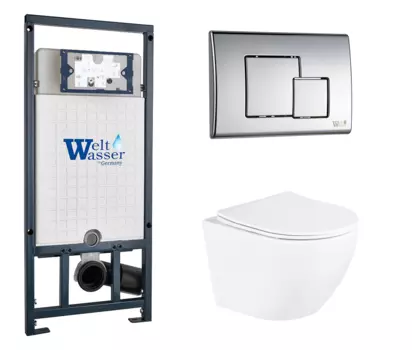 Комплект 3 в 1 инсталляция WeltWasser WW Marberg 507 + Унитаз подвесной BelBagno Uno BB3105CHR/SC с кнопкой хром SE 10000005949 + BB3105CHR/SC + 10000005953