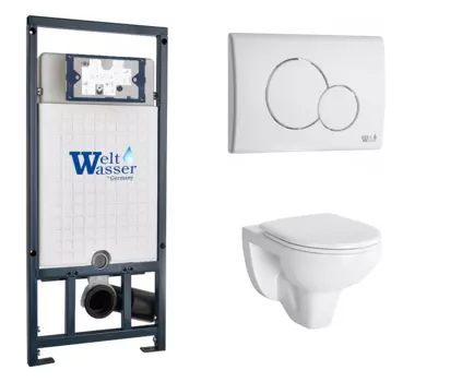 Комплект 3 в 1 инсталляция WeltWasser WW Amberg 507 + Унитаз подвесной Berges Wasserhaus Gamma 081105 с кнопкой белой RD 10000005949 + 081105 + 10000010236