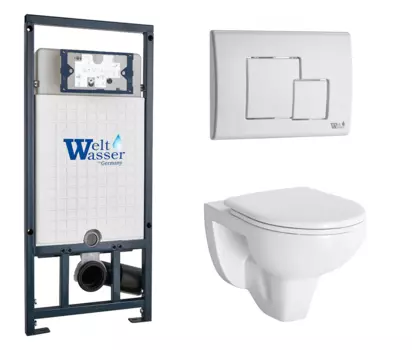 Комплект 3 в 1 инсталляция WeltWasser WW Amberg 507 + Унитаз подвесной Berges Wasserhaus Gamma 081105 с кнопкой белой SE 10000005949 + 081105 + 10000010237