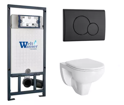 Комплект 3 в 1 инсталляция WeltWasser WW Amberg 507 + Унитаз подвесной Berges Wasserhaus Gamma 081105 с кнопкой черной RD 10000005949 + 081105 + 10000010238