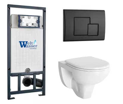 Комплект 3 в 1 инсталляция WeltWasser WW Amberg 507 + Унитаз подвесной Berges Wasserhaus Gamma 081105 с кнопкой черной SE 10000005949 + 081105 + 10000010239