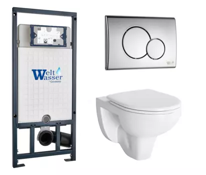 Комплект 3 в 1 инсталляция WeltWasser WW Amberg 507 + Унитаз подвесной Berges Wasserhaus Gamma 081105 с кнопкой хром RD 10000005949 + 081105 + 10000005952
