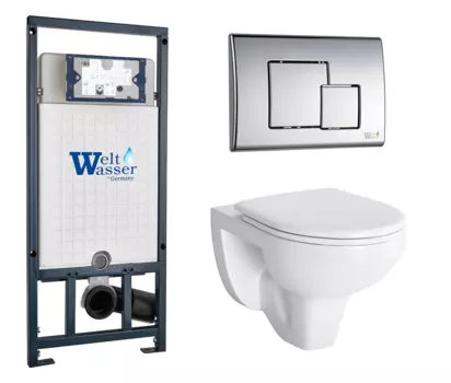 Комплект 3 в 1 инсталляция WeltWasser WW Amberg 507 + Унитаз подвесной Berges Wasserhaus Gamma 081105 с кнопкой хром SE 10000005949 + 081105 + 10000005953