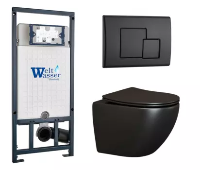 Комплект 3 в 1 инсталляция WeltWasser WW Marberg 507 + Унитаз подвесной Ceramica Nova Metropol CN4002MB черный с кнопкой черной SE 10000005949 + 10000010239 + CN4002MB