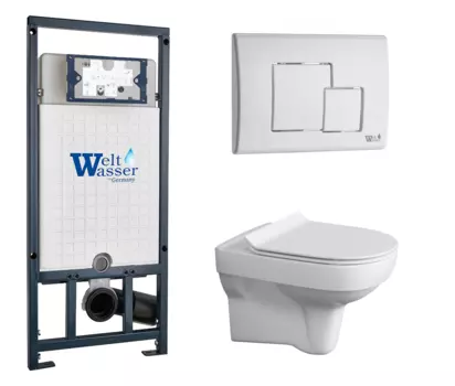 Комплект 3 в 1 инсталляция WeltWasser WW Marberg 507 + Унитаз подвесной Cersanit City New clean on с кнопкой белой SE 10000005949 + 10000010237 + S-MZ-CITY-COn-S-DL-w