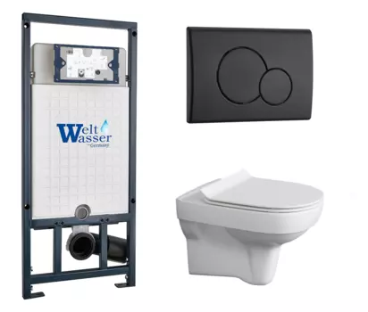 Комплект 3 в 1 инсталляция WeltWasser WW Marberg 507 + Унитаз подвесной Cersanit City New clean on с кнопкой черной RD 10000005949 + 10000010238 + S-MZ-CITY-COn-S-DL-w
