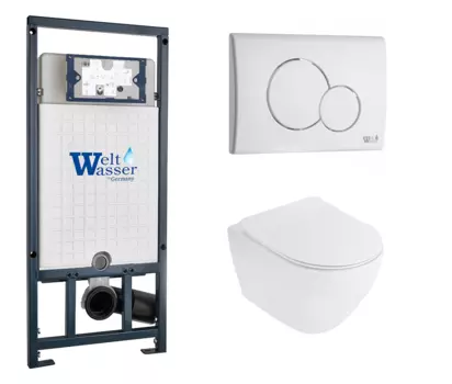 Комплект 3 в 1 инсталляция WeltWasser WW Marberg 507 + Унитаз подвесной Cezares Stylus CZR-513-TH-R с кнопкой белой RD 10000005949 + 10000010236 + CZR-513-TH-R + CZR-2011-SC