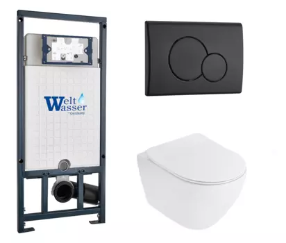 Комплект 3 в 1 инсталляция WeltWasser WW Marberg 507 + Унитаз подвесной Cezares Stylus CZR-513-TH-R с кнопкой черной RD 10000005949 + 10000010238 + CZR-513-TH-R + CZR-2011-SC