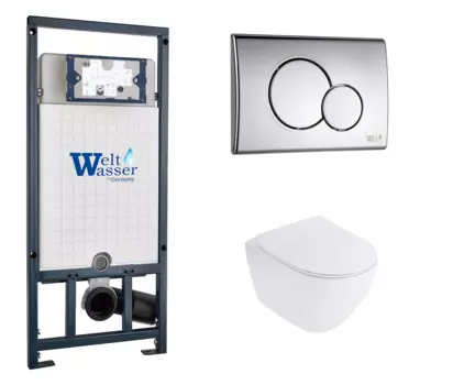 Комплект 3 в 1 инсталляция WeltWasser WW Marberg 507 + Унитаз подвесной Cezares Stylus CZR-513-TH-R с кнопкой хром RD 10000005949 + 10000005952 + CZR-513-TH-R + CZR-2011-SC