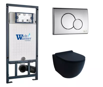 Комплект 3 в 1 инсталляция WeltWasser WW Marberg 507 + Унитаз подвесной Esbano Garcia черный с кнопкой хром RD 10000005949 + 10000005952 + ESUPGARCBM