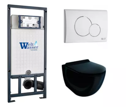 Комплект 3 в 1 инсталляция WeltWasser WW Marberg 507 + Унитаз подвесной Esbano Garcia ESUPGARCB чёрный с кнопкой белой RD 10000005949 + 10000010236 + ESUPGARCB