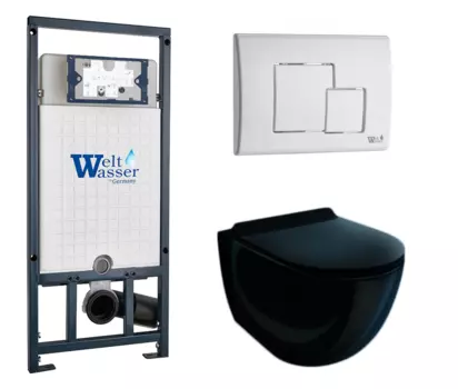 Комплект 3 в 1 инсталляция WeltWasser WW Marberg 507 + Унитаз подвесной Esbano Garcia ESUPGARCB чёрный с кнопкой белой SE 10000005949 + 10000010237 + ESUPGARCB
