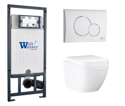 Комплект 3 в 1 инсталляция WeltWasser WW Marberg 507 + Унитаз подвесной Grohe Euro Ceramic 39206000 с кнопкой белой RD 10000005949 + 10000010236 + 39206000 + 39330001