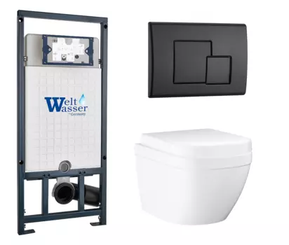 Комплект 3 в 1 инсталляция WeltWasser WW Marberg 507 + Унитаз подвесной Grohe Euro Ceramic 39206000 с кнопкой черной SE 10000005949 + 10000010239 + 39206000 + 39330001