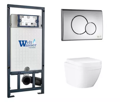 Комплект 3 в 1 инсталляция WeltWasser WW Marberg 507 + Унитаз подвесной Grohe Euro Ceramic 39206000 с кнопкой хром RD 10000005949 + 10000005952 + 39206000 + 39330001