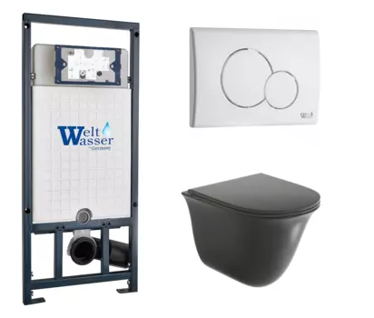 Комплект 3 в 1 инсталляция WeltWasser WW Amberg 507 + Унитаз подвесной Grossman GR-4412BMS с кнопкой белой RD 10000005949 + 10000010236 + GR-4412BMS