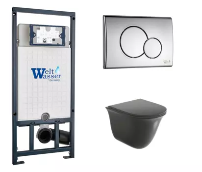 Комплект 3 в 1 инсталляция WeltWasser WW Amberg 507 + Унитаз подвесной Grossman GR-4412BMS с кнопкой хром RD 10000005949 + 10000005952 + GR-4412BMS