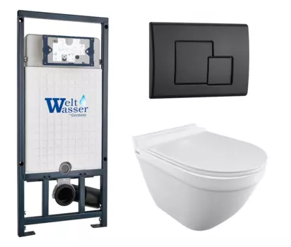 Комплект 3 в 1 инсталляция WeltWasser WW Marberg 507 + Унитаз подвесной Iddis Cloud CLORDSEi25 с кнопкой черной SE 10000005949 + CLORDSEi25 + 10000010239