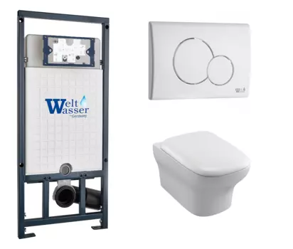 Комплект 3 в 1 инсталляция WeltWasser WW Marberg 507 + Унитаз подвесной Jacob Delafon Vox EDM102-00 с кнопкой белой RD 10000005949 + 10000010236 + EDM102-00 + E20142-00