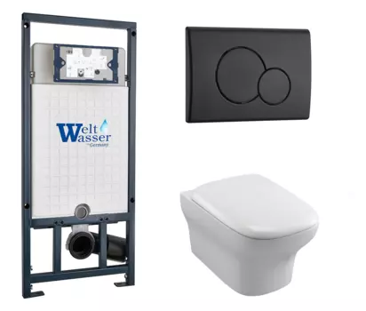 Комплект 3 в 1 инсталляция WeltWasser WW Marberg 507 + Унитаз подвесной Jacob Delafon Vox EDM102-00 с кнопкой черной RD 10000005949 + 10000010238 + EDM102-00 + E20142-00